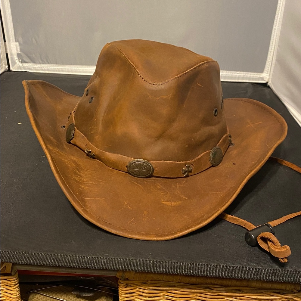 Brown Leather Cowboy Hat distressed, used